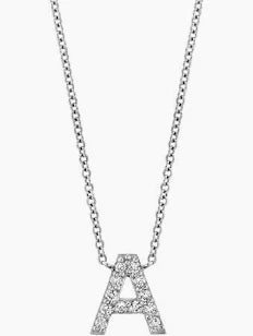 Tiny Treasures 0.06ct Diamond Love Letter "A" Pendant in 18K White Gold, 16-18in