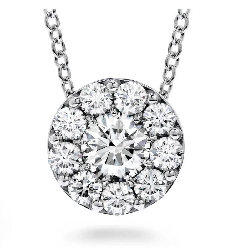 Fulfillment 0.90-1.07ct Diamond Halo Pendant in 18K White Gold, 18" chain