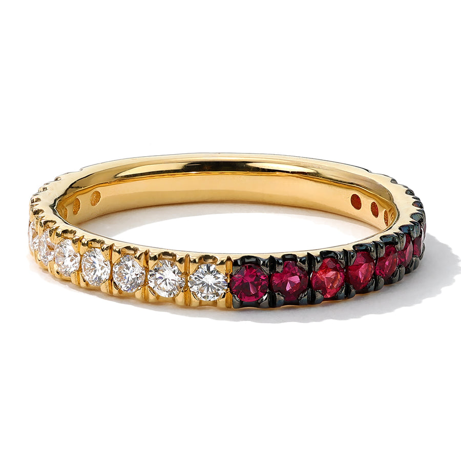Ruby and Diamond Half and Half Ring in 18K Yellow Gold, Size 6.5