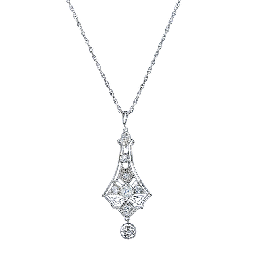 0.65ct Diamond Art Deco Filigree Pendant in Platinum, 18" chain