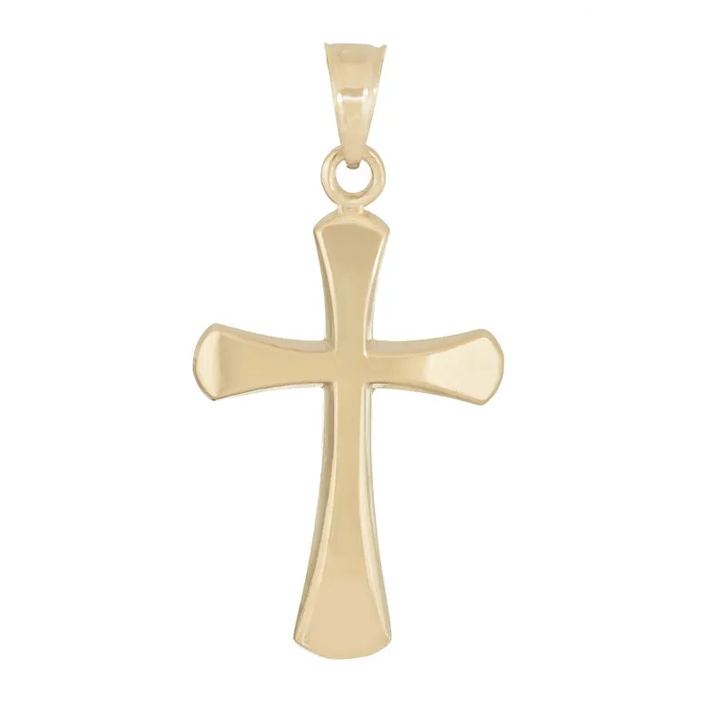 Flared Edge Cross Pendant only in 14K Yellow Gold