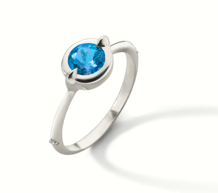 Points North Round London Blue Topaz and White Sapphire Ring in Sterling Silver, Size 6