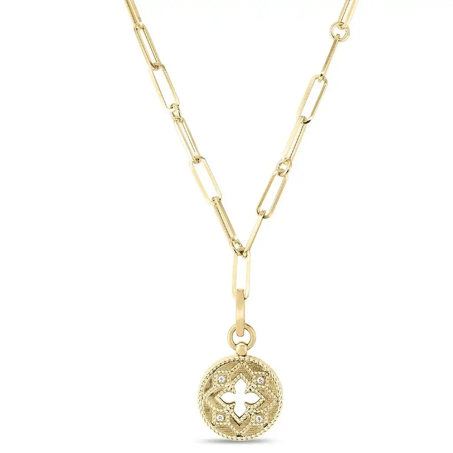 Venetian Princess 0.08ct Diamond Small Medallion Necklace in 18K Yellow Gold, 19in