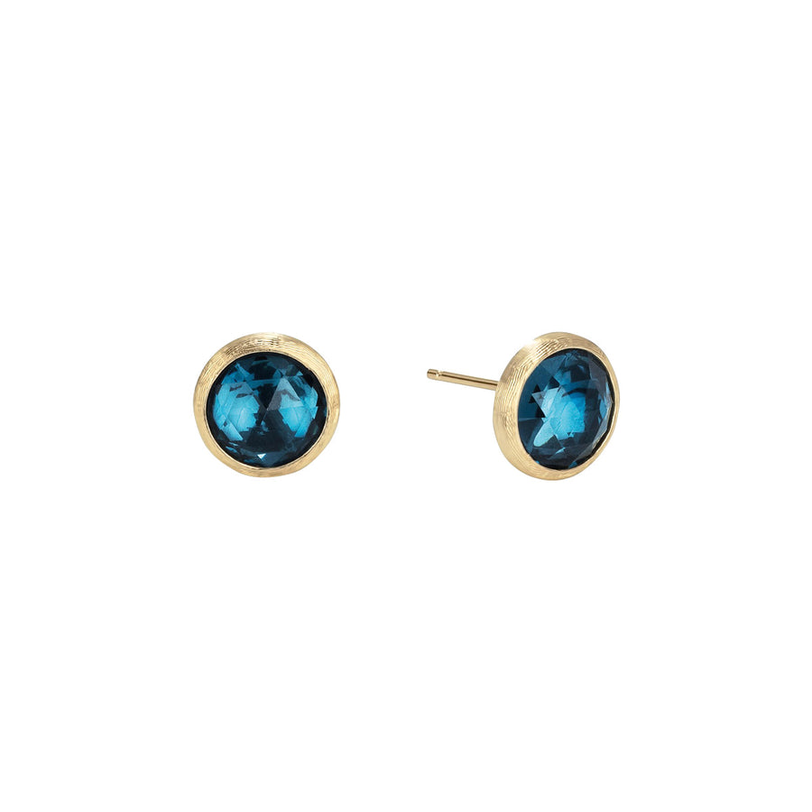 Jaipur Blue Topaz Bezel Stud Earrings in 18K Yellow Gold