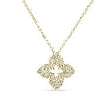 Venetian Princess 0.30ct Diamond Pave Flower Pendant in 18K Yellow Gold, 17" chain
