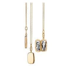 "Britt" Slim Rectangle Locket in 18K Yellow Gold, Adjustable Chain