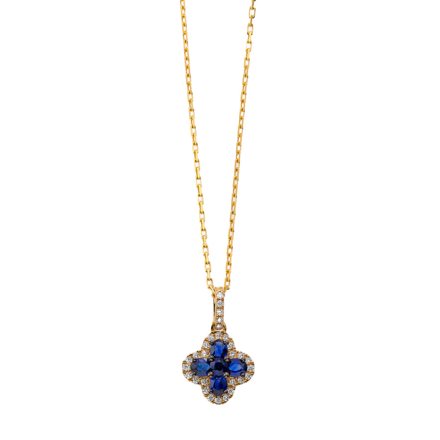 Felicity Sapphire and Diamond Quatrefoil Pendant in 18K Yellow Gold, 18in