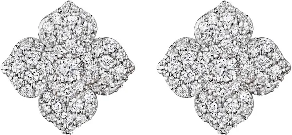 Diamond Pave Flower Stud Earrings in 18K White Gold