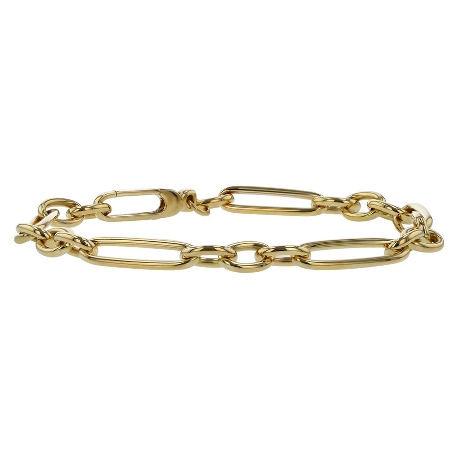 Designer Gold Alternating Long and Short Oval Link Bracelet in 18K Yellow Gold 7.5in