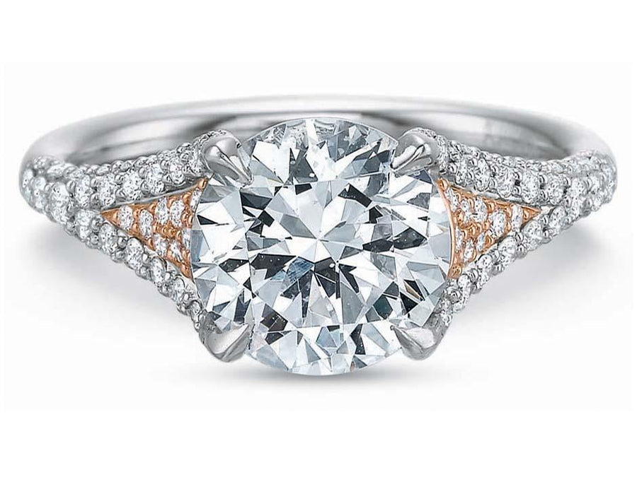 Extraordinary 0.47ct Pink and White Diamond Ring Semi Mount in 18K White and Rose Gold