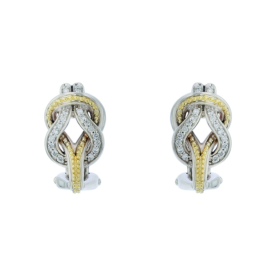 Lagos Newport Diamond Knot Half Hoop Earrings in Sterling Silver and 18K Yellow Gold