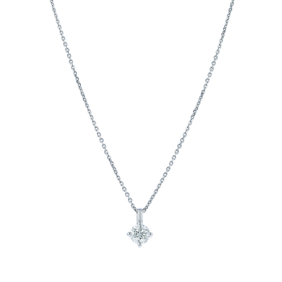 0.39ct Round Brilliant Diamond 4 Prong Solitaire Pendant in 14K White Gold, 16-18" chain