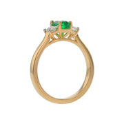 0.70ct Emerald Cut Zambian Emerald and 0.33ct Diamond 3 Stone Ring in 18K Yellow Gold, Size 6.25