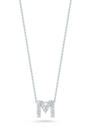 Love Letter 0.08ct Round Diamonds "M" Pendant in 18K White Gold with 18" Chain