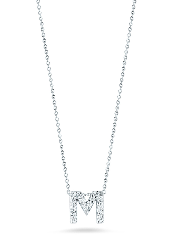 Love Letter 0.08ct Round Diamonds "M" Pendant in 18K White Gold with 18" Chain