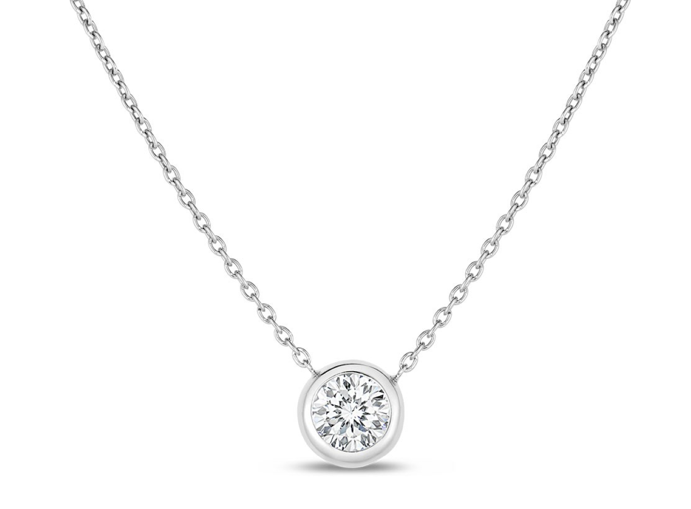 Diamond Bezel Set Necklace in 18K White Gold, 20in