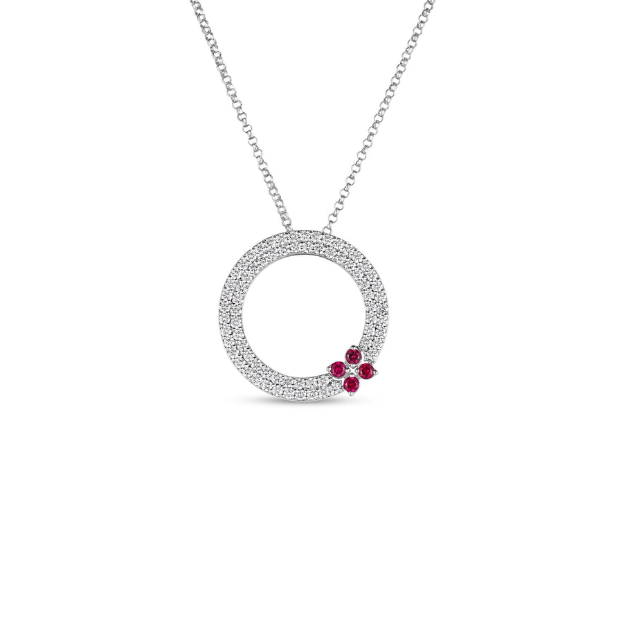 Love in Verona 0.11ct Diamond and 0.57ct Ruby Circle Necklace in 18K White Gold