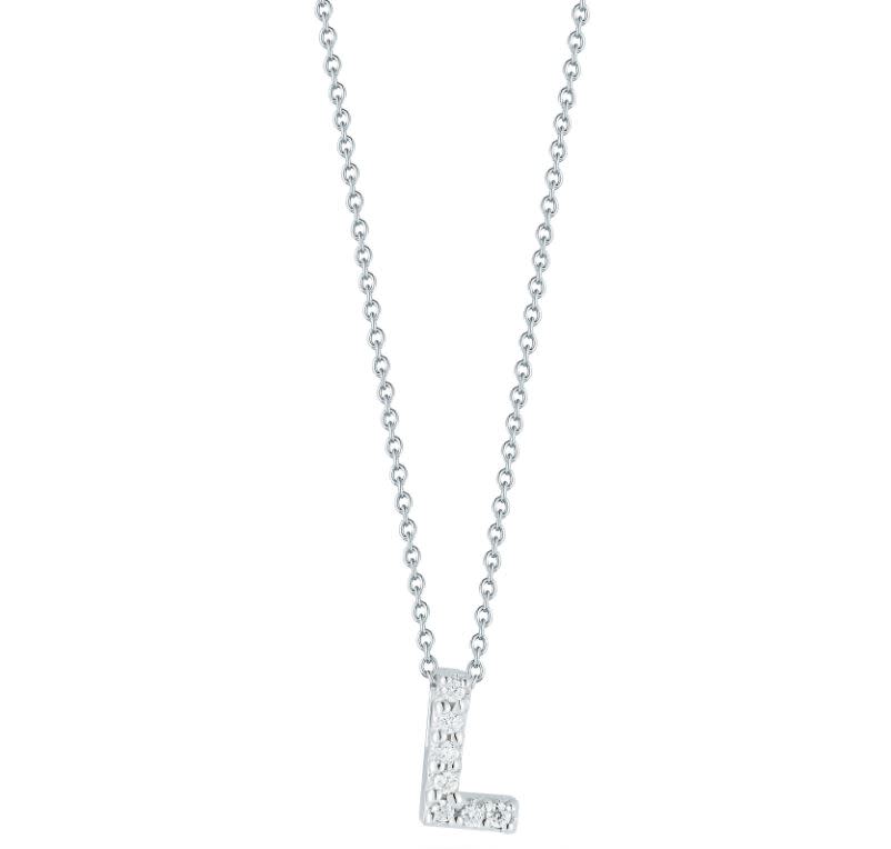 Tiny Treasures 0.03ct Diamond Love Letter "L" Pendant in 18K White Gold, 16-18" chain