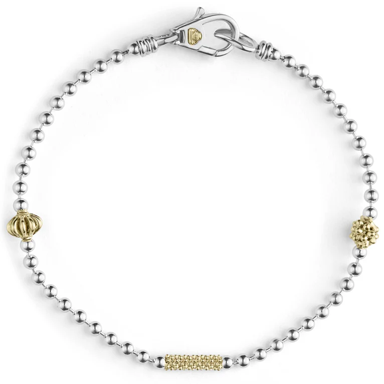 Caviar Icon Ball Chain Bracelet in 18K Yellow Gold and Sterling Silver, 6in