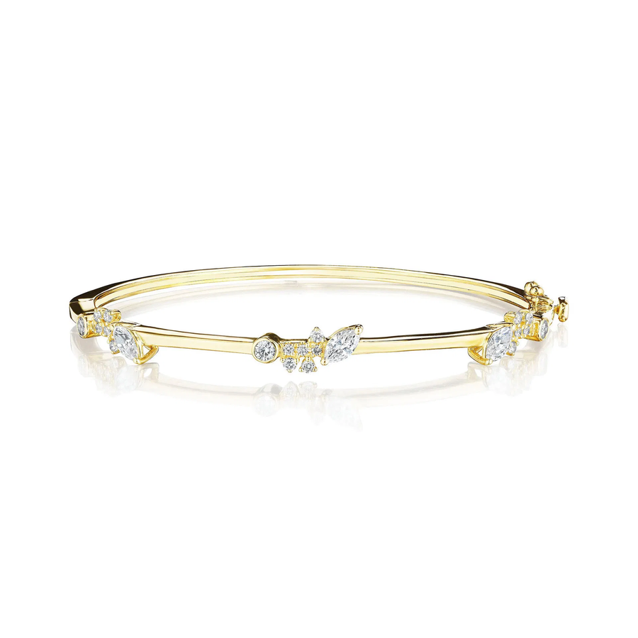 Stardust 1.08ct Marquise & Round Diamond Triple Station Bangle Bracelet in 18K Yellow Gold