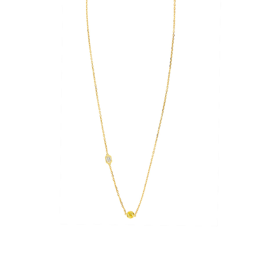 Van Cleef & Arpels 0.20ct Emerald Cut White and 0.15ct Round Yellow Diamond Necklace in 18K Yellow Gold