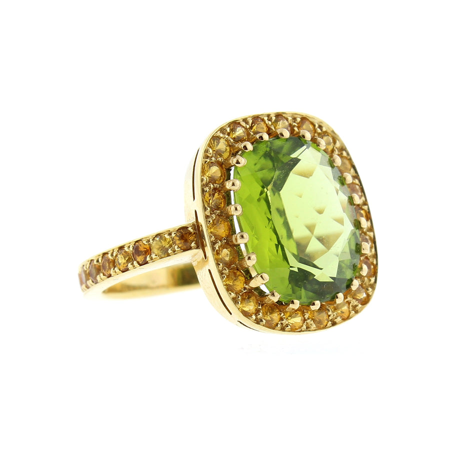 18K Gold Peridot and Yellow Sapphire Ring