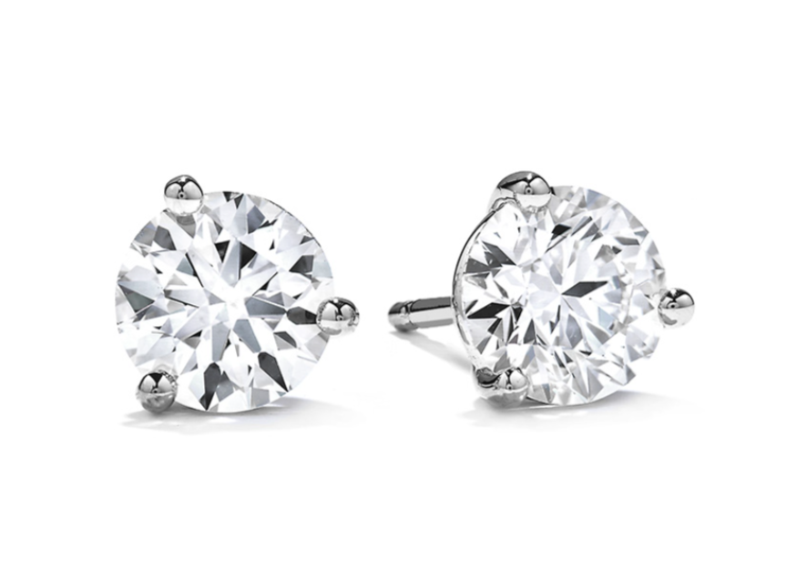 2.02ct Fire & Ice Round Brilliant Diamond 3 Prong Stud Earrings in 18K White Gold