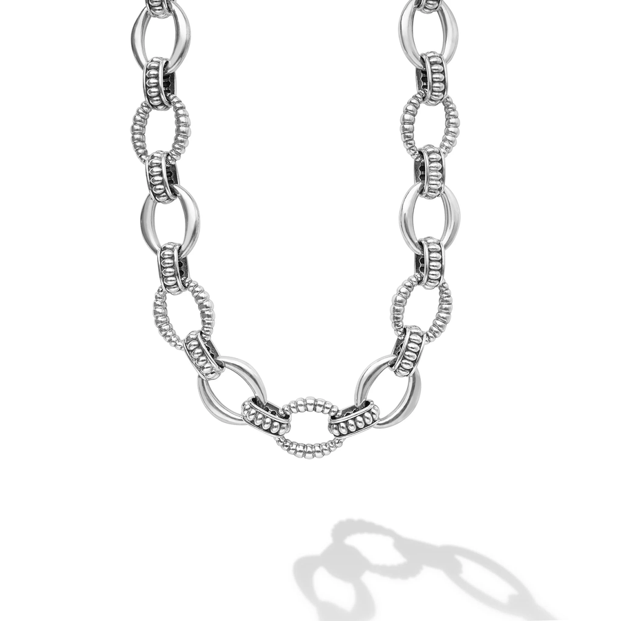 Signature Caviar 19mm Fluted Oval Link Necklace in Sterling Silver, 18"