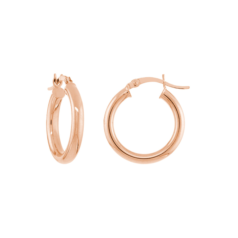 Round Tube Polished Hoop Earrings in 14K Rose Gold 3x20mm