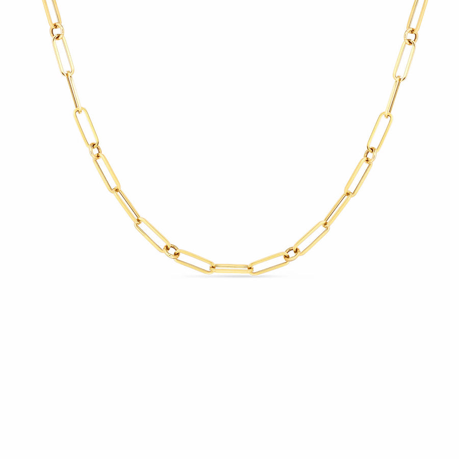 Designer Gold Paperclip and Round Link Chain in 18K Yellow Gold, 19"