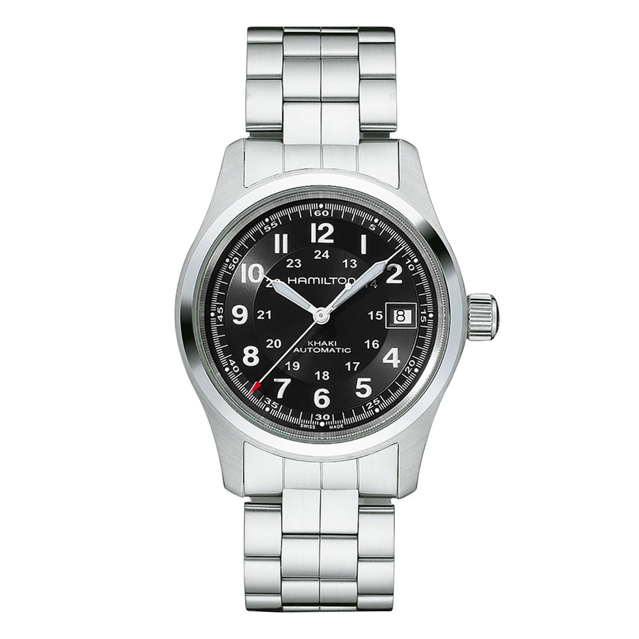 38mm Khaki Field Automatic Watch with Black Dial in Stainless Steel, Bracelet