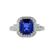 4.34ct Ceylon Sapphire and 0.64ct Diamond Halo Ring in Platinum, size 6.5
