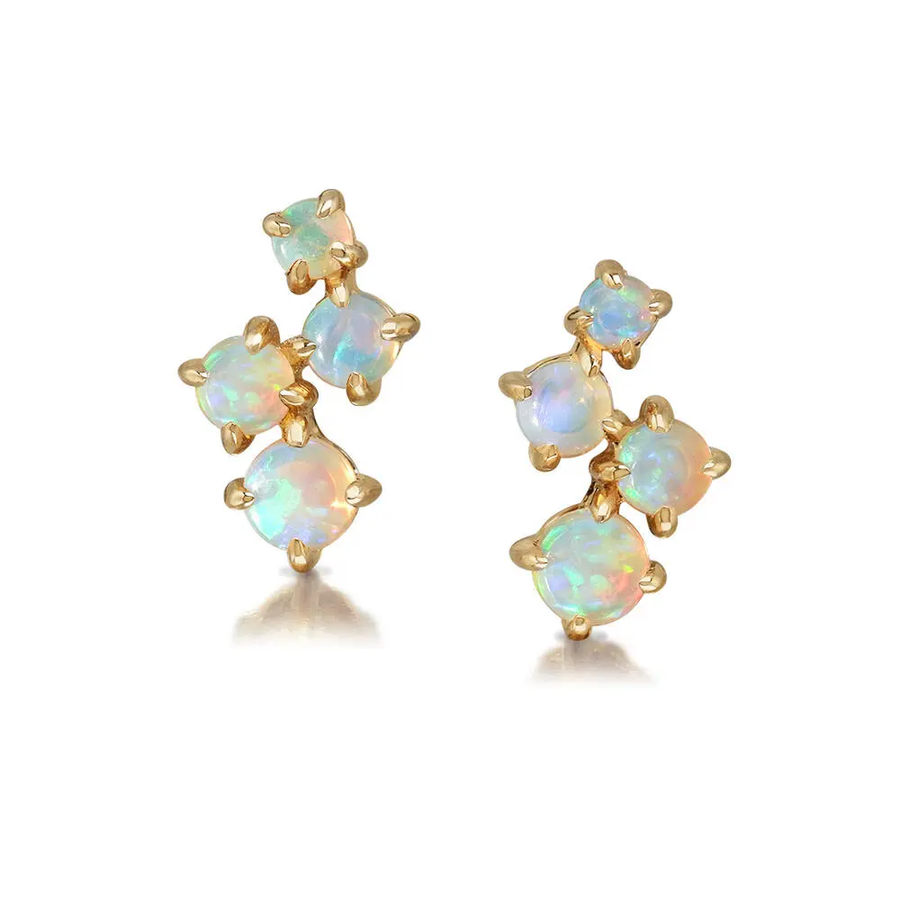 0.33ct Australian Opal Cluster Stud Earrings in 14K Yellow Gold