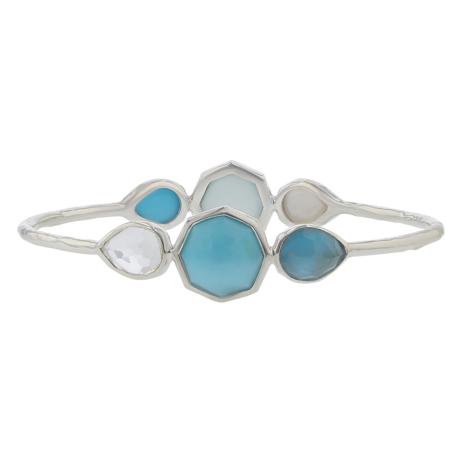 STERLING SILVER TURQUOISE, BLUE STONE AND WHITE STONE IPPOLITO BANGLE BRACELET