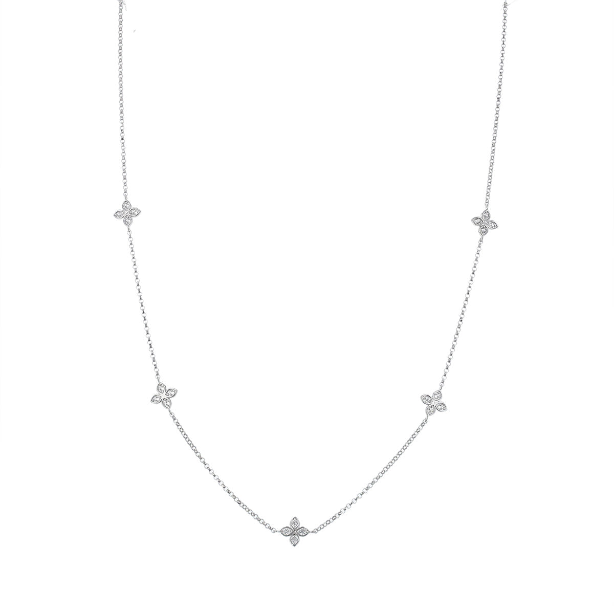 Love by the Yard Diamond 5 Station Necklace in 18K White Gold, Adjustable