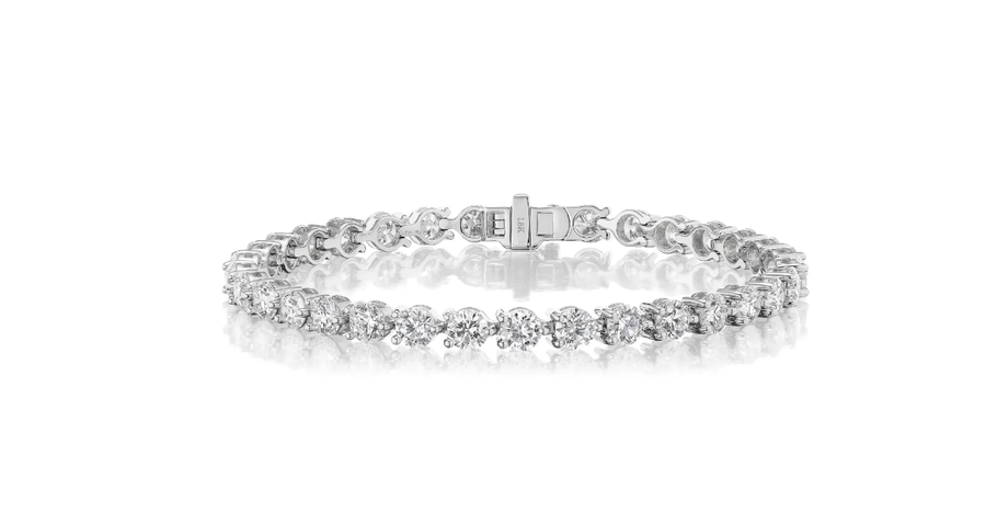 6.05ct Round Brilliant Diamond 3-Prong Tennis Bracelet in 18K White Gold, 7"