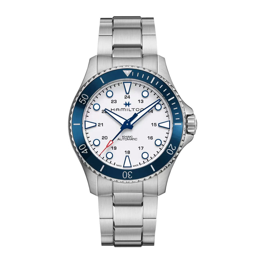 43mm Khaki Navy Scuba Automatic Watch with Silver Dial in Stainless Steel, Bracelet