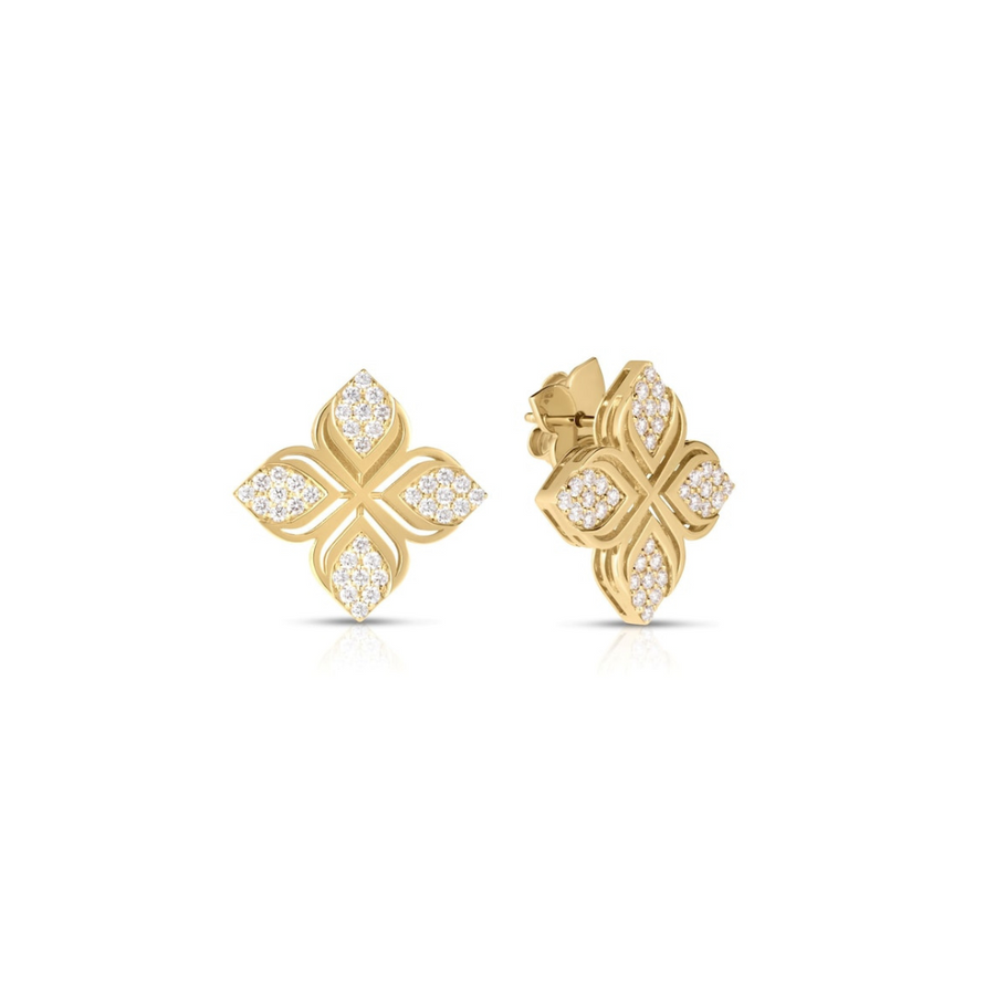 Abrabesque 0.68ct Diamond Flower Earrings in 18K Yellow Gold