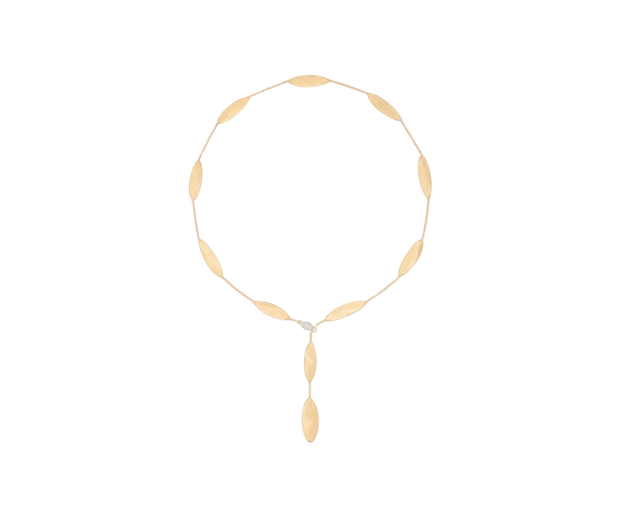 Lunaria Twist 0.08ct Diamond Lariat Necklace in 18K Yellow and White Gold, 18in