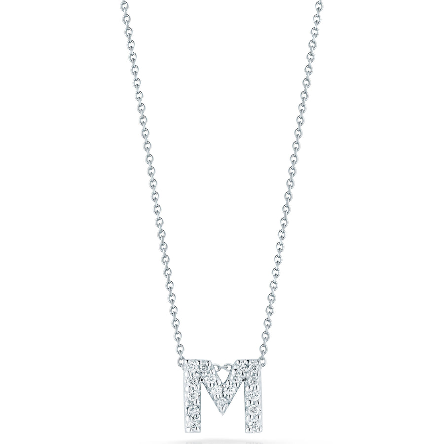 Tiny Treasures 0.08ct Diamond Love Letter "M" Pendant in 18K White Gold, on 16-18" chain
