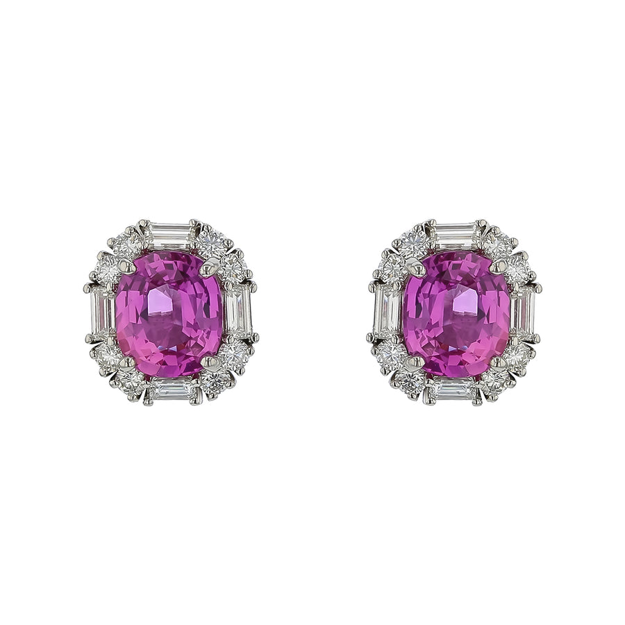 4.82ct Pink Sapphire and 1.24ct Diamond Halo Earrings in Platinum