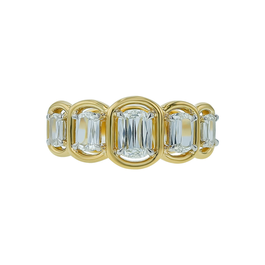 0.43ct Cushion L'amour Crisscut Diamond and 0.75ct L'amour Crisscut Diamond 5 Stone Ring in 18K Yellow Gold and Platinum, size 6.5
