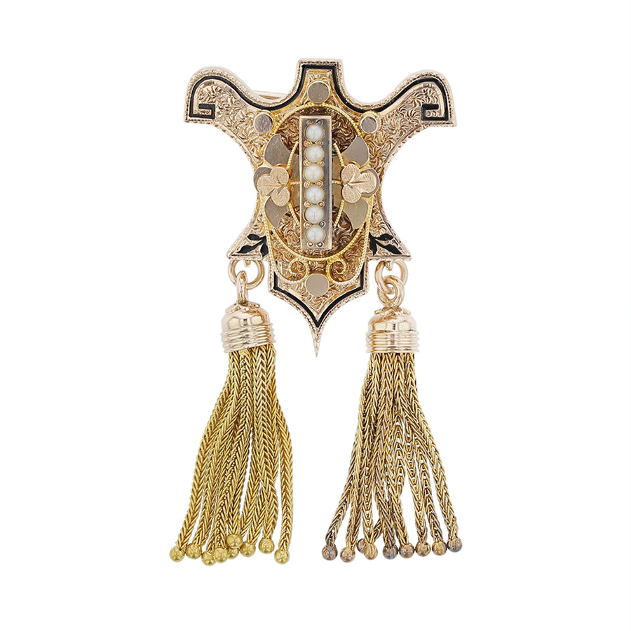Seed Pearl Pin/Pendant in 14K Yellow Gold and Blue Enamel, without chain