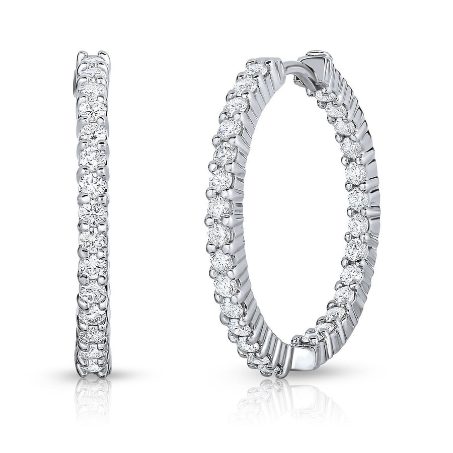 Diamond Small Hoop Earrings in 18K White Gold, 25mm