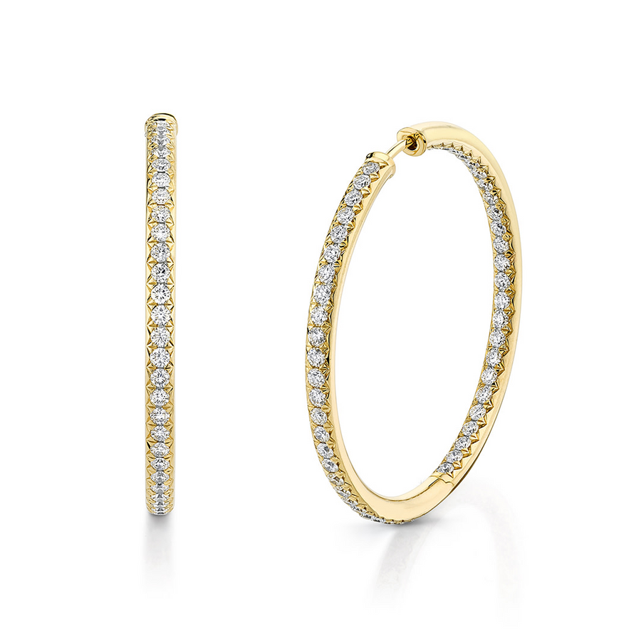 French Cut 2.72ct Round Diamond Inside Out Hoop Earrings in 18K Yellow Gold, 35mm