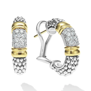 Signature Caviar 0.532ct Diamond J Hoop Earrings in 18K Yellow Gold and Sterling Silver
