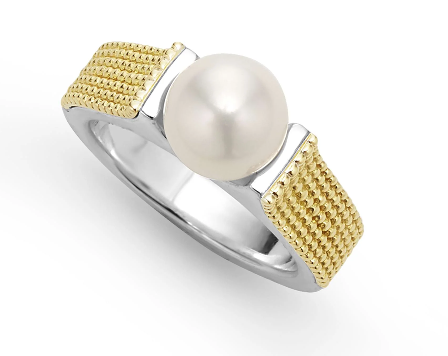 8mm Pearl Caviar Ring in Sterling Silver and 18K Yellow Gold Size 7