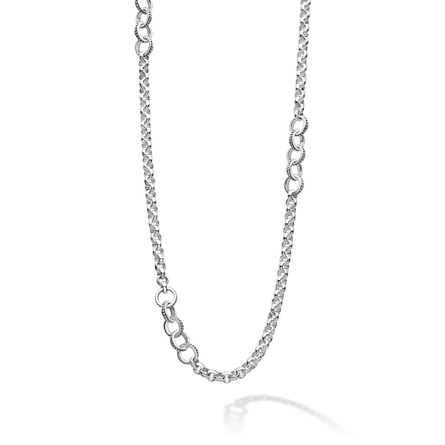 Signature Caviar 7 Circle Station Rolo Link Necklace in Sterling Silver, 34in