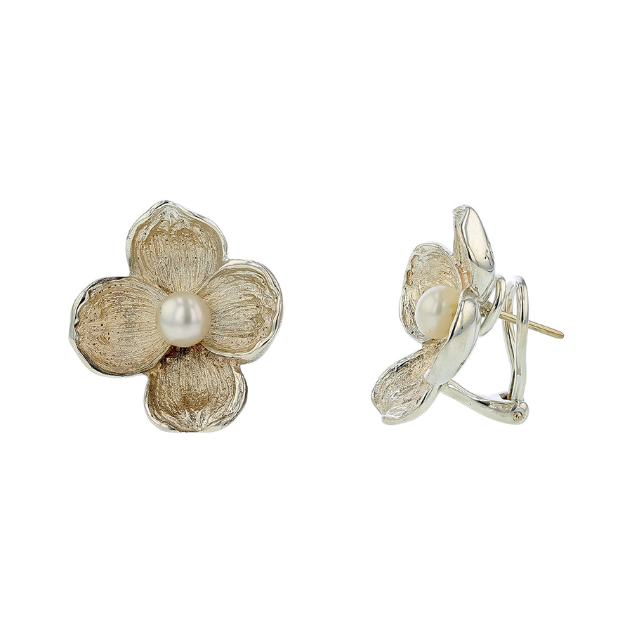 Tiffany & Co 6mm Pearl Dogwood Earrings in Sterling Silver with Omega Backs for Pierced Ears