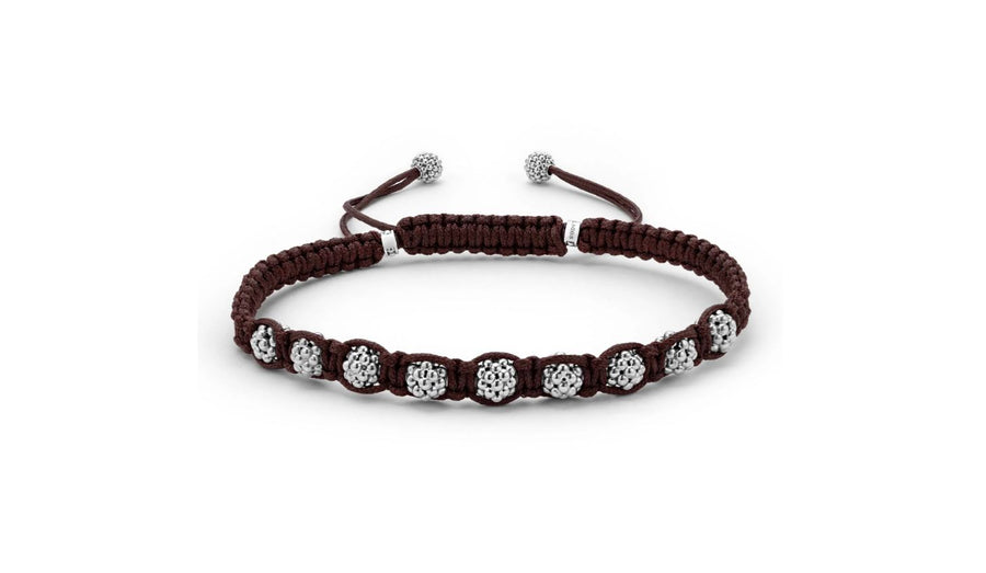 Anthem Brown Macrame Caviar Ball Rope Bracelet in Sterling Silver, Size 8